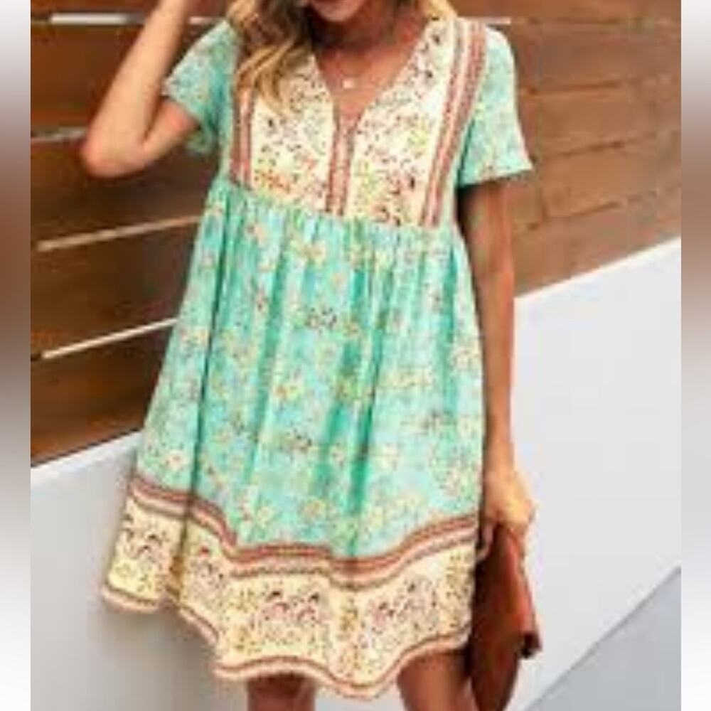 Floral mixed border print babydoll dress Womens Size M
